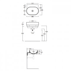 SIMAS PO-MO Раковина подвесная 56x47xh19 см., без отверстий для смесителя, без перелива, цвет белый (на столешницу не заказывать!)
