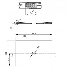 BETTE Душевой поддон прямоугольный 100х70х15 h5,5см, слив D=90 мм, белый