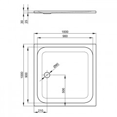 BETTE ULTRA Душевой поддон квадратный 1000х1000х25 мм., сливное отверстие диаметр 90 мм., с шумоизоляцией, цвет белый