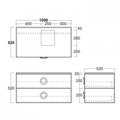 Simas Henges База под раковину подвесная 100x52xh52 см, с 2 ящиками, цвет белый матовый