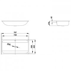 BETTE One Раковина встраиваемая снизу , квадратная 767х400х130 мм, эм. сталь. без отв.под смесит. c переливом, белая