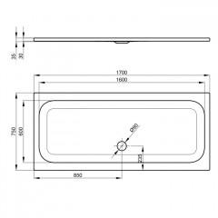 BETTE Душевой поддон 1700x750x35 мм, прямоугольный, D90 мм, с противоскользящим покрытием. цвет белый