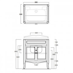 SIMAS Arcade Тумба под раковину AR834, прямой фронт (ручки и петли цвета бронза), цвет noce-орех