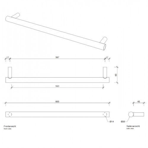 Decor Walther Bar HTE60 Полотенцедержатель 60см, цвет: золото матовое