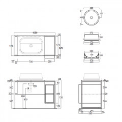 Simas Frame Металл.структура 105x57xh72 с ящиком с мех.открывания push pull и с открытым элементом. Сифон имонт.набор включены. цвет темный дуб