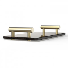 Decor Walther Bar Tab Поднос с ручками, стеклянный, цвет: матовое золото / черное стекло
