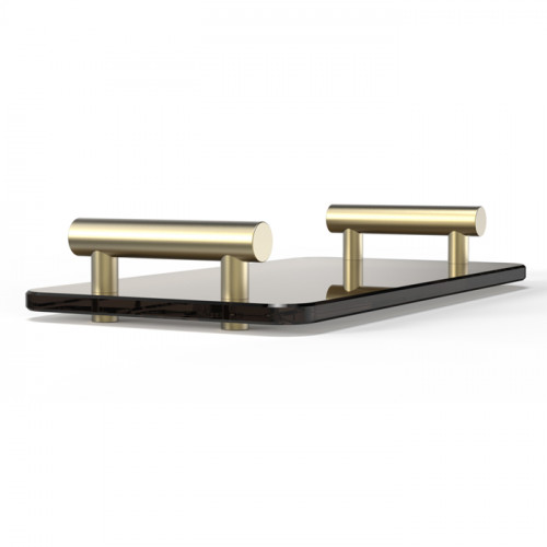 Decor Walther Bar Tab Поднос с ручками, стеклянный, цвет: матовое золото / черное стекло