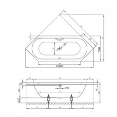 BETTE Starlet Ванна шестиугольная с шумоизоляцией 200х75х42см, с самоочищающимся покрытием Glaze Plus, белая