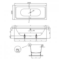 Bette Free Ванна 200х100х45см, с шумоизоляцией, с BetteGlasur ® Plus, цвет белый (для удлиненного слив-перелива)