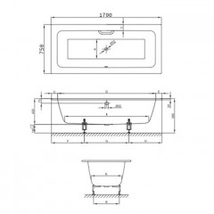 BETTE One Ванна с шумоизоляцией 170х75х42, с BetteGlasur ® Plus, цвет белый (для удлиненного слива-перелива)