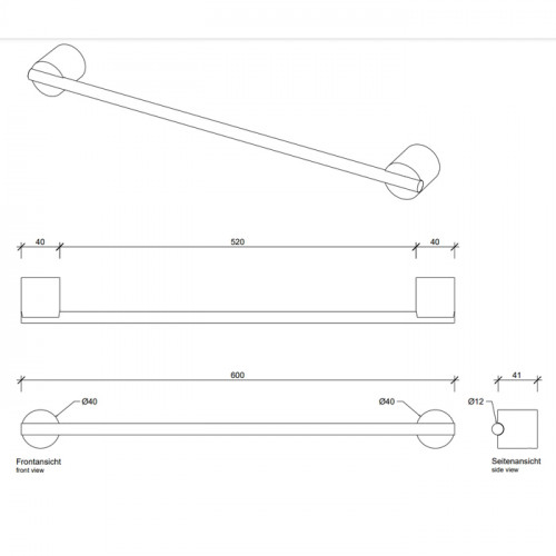 Decor Walther Black Stone HTE60 Полотенцедержатель 60см, цвет: черный матовый / сталь матовая