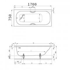 BETTE Classic Ванна с шумоизоляцией 170х75х45, с шумоизоляцией, с покрытием BetteGlasur ® Plus, белая (для стандартного слива-перелива)