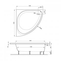 BETTE Arco Ванна с шумоизоляцией 140х140х45, с шумоизоляцией, с BetteGlasur ® Plus, белая (для стандартного слива-перелива)