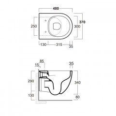 SIMAS VIGNONI Унитаз подвесной 370х480 мм., безободковый, в комплекте с звукоизоляцией, цвет Bianco matt (без креплений F85)
