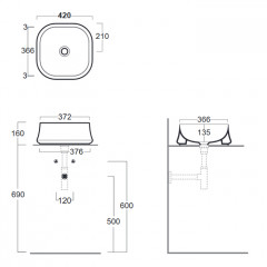 SIMAS Sharp раковина накладная, 42х42см, без отв. под смеситель