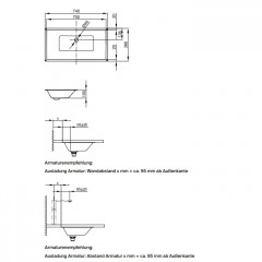 BETTE Loft Раковина встраиваемая снизу 740х386х100 мм, без перелива, без отв под см. цвет белый