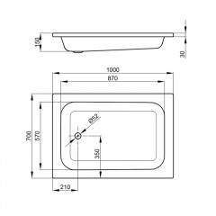 BETTE Душевой поддон прямоугольный 100х70х15 h3,5см d=52 , слив D=90 мм,, белый
