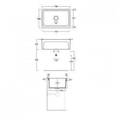 SIMAS Кухонная мойка, накладная, 75х50хh25 см, цвет белый (без донного клапана)