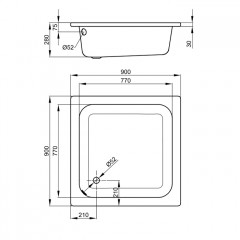 BETTE Delta Душевой поддон квадратный 90х90хh2,8 см, D52 мм, цвет белый (без шумоизоляции)