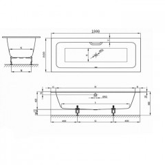 BETTE One Ванна с шумоизоляцией 180х80х42, цвет белый (для удлиненного слива-перелива)
