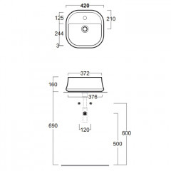 SIMAS Sharp раковина накладная, 42х42см, с 1 отв. под смеситель