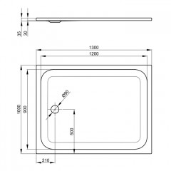 BETTE Душевой поддон прямоугольный 130х100 см, с антислипом ,суперплосский 3,5 см, D90 мм, цвет белый