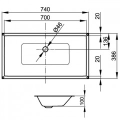 BETTE Loft Раковина встраиваемая снизу 740х386х100 мм, без перелива, без отв под см. цвет Ebony