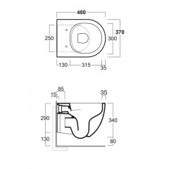 SIMAS Vignoni Унитаз подвесной безободковый XS 37х48 см, цвет: белый (без креплений F85)