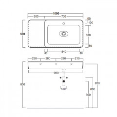 Simas Henges Раковина накладная/подвесная 100х50 см,с 1 отв под смеситель, с донным клапаном керамическим PLHE, цвет черный глянцевый