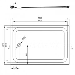 BETTE Душевой поддон 150х100 см, супертонкий 3,5 см, с отв-м слива d=90мм, цвет белый