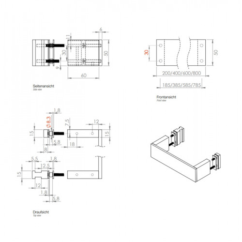Decor Walther Brick DTG20 Ручка для душевых кабин 20см, цвет: хром