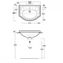 SIMAS Arcade Раковина полувстроенная 67x49см с 3 отв. под смеситель (2 отв. выбиты вручную), цвет белый