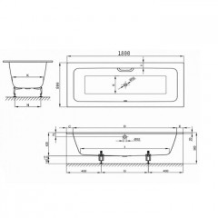 BETTE One Ванна с шумоизоляцией 180х80х42, с покрытием BetteGlasur ® Plus и покрытием анти-слип, цвет белый (для удлиненного слива-перелива)