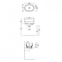 SIMAS Po-mo Раковина чаша на столешницу/полувстраеваемая сверху 50x33xh24 см, без отв. для смесителя, без перелива, цвет GRAFITE/RUBINO