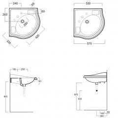 SIMAS Arcade Раковина угловая 57,5x57,5 см с 3 отв. под смеситель (2отв. выбитых вручную), цвет белый