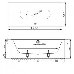 BETTE Lux Ванна с шумоизоляцией 190х90х45, цвет белый (для удлиненного слива-перелива)