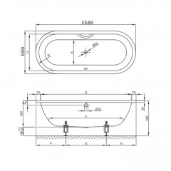 BETTE Starlet Flair Oval Ванна с шумоизоляцией 158х68х42см, с самоочищающимся покрытием Glaze Plus, белая