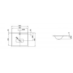 BETTELux Раковина пристенная 600х495х9 мм, с 1 отверстием под смеситель, без перелива, с крепежом цвет белый