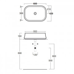 SIMAS Sharp раковина накладная, 60х42см, без отв. под смеситель