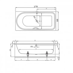 BETTE SET Ванна 170x80x38 , отв-я для перелива спереди, c покрытием BetteGlasur ® Plus цвет белый
