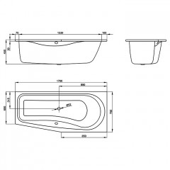Bette Luna Ванна прямоугольная с шумоизоляцией 170х75/60х45 см, (область ног слева)(для удлин слива-перелива) цвет: белый +покрытие BetteGlasur® Plus