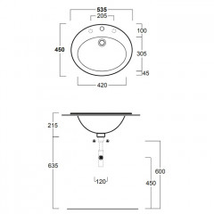 SIMAS Lavabi d'arredo Раковина встраиваемая 53.5x45см с 1 отверстием и двумя намеченными DESMO, цвет белый