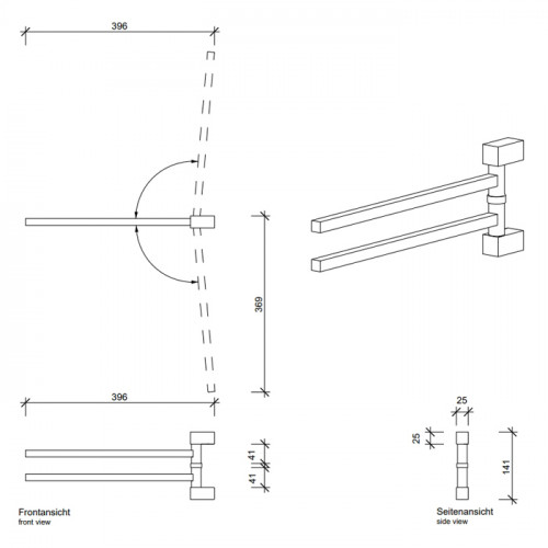 Decor Walther Corner HTH2 Полотенцедержатель поворотный 39.8см, двойной, цвет: черный матовый