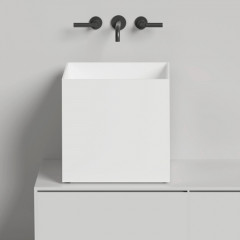 Salini ARMONIA SQUARE 03 Раковина накладная 450х450х450мм, без отв. под смес, без донного клапана, мат-л: S-Stone, матовый, белый.