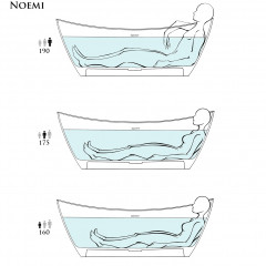 Salini NOEMI Ванна отдельностоящая 1850х810х720мм, донный клапан "Up&Down", сифон, слив-перелив, мат-л: S-Stone, матовый, RAL9011 Фурнитура: RAL9011