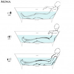 Salini MONA Ванна отдельностоящая 1800×800×595мм, донный клапан "Up&Down", сифон, слив-перелив, мат-л: S-Stone, матовый, RAL1016. Фурнитура: RAL1016