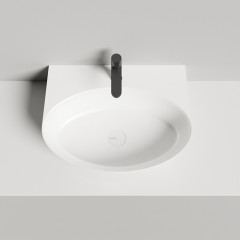 Salini ALDA WALL 02 Раковина 580х450х150 мм, с 1 отв под смеситель, без донного клап, сифон, слив-пер, мат-л: S-Stone, матовый, белый