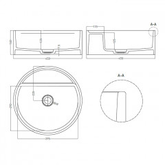 Salini ARMONIA TOP 202 Раковина на столешницу 450х450х116мм, без отв.под смеситель, донный клапан D502, мат-л: S-Stone, матовый, белый.