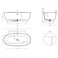 Salini ALDA WALL 170 Ванна пристенная 1700х900х600мм, донный клапан , сифон, слив-перелив, мат-л: S-stone, матовый, белый. Фурнитура: белая.