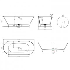 Salini MONA Ванна отдельностоящая 1700×720×585мм, донный клапан "Up&Down", сифон, слив-перелив, мат-л: S-Sense, глянец